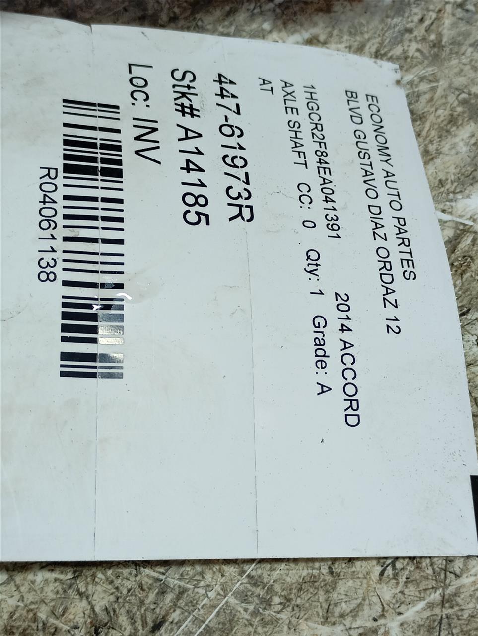 2014 Honda ACCORD Axle Shaft