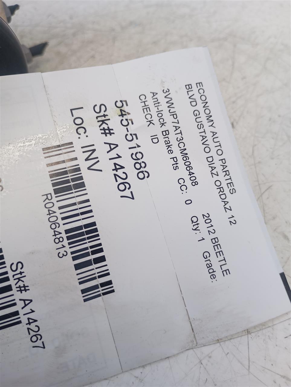 Used 2012 Volkswagen BEETLE Anti-lock Brake Pts - Stock #A14267