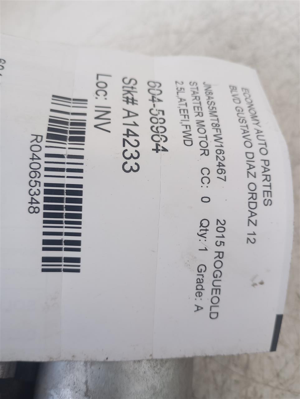 Used 2015 Nissan ROGUE Starter Motor - Stock #A14233