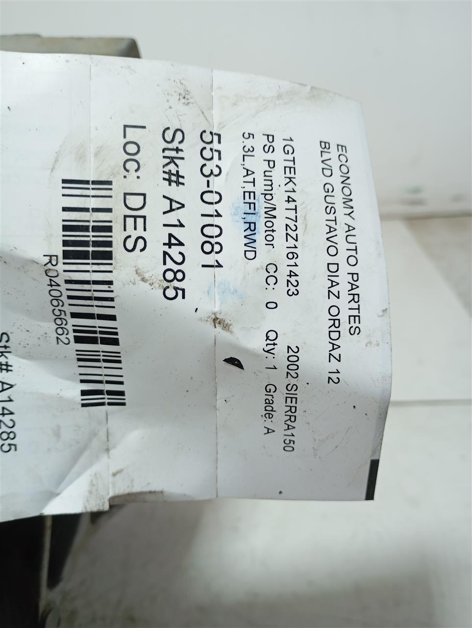 2002 General Motors SIERRA 1500 PICKUP PS Pump/Motor