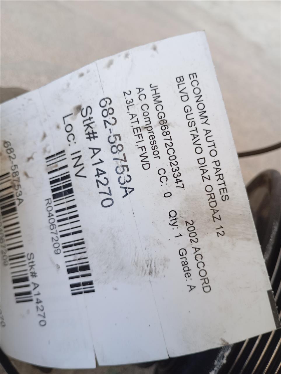 Used 2002 Honda ACCORD AC Compressor - Stock #A14270