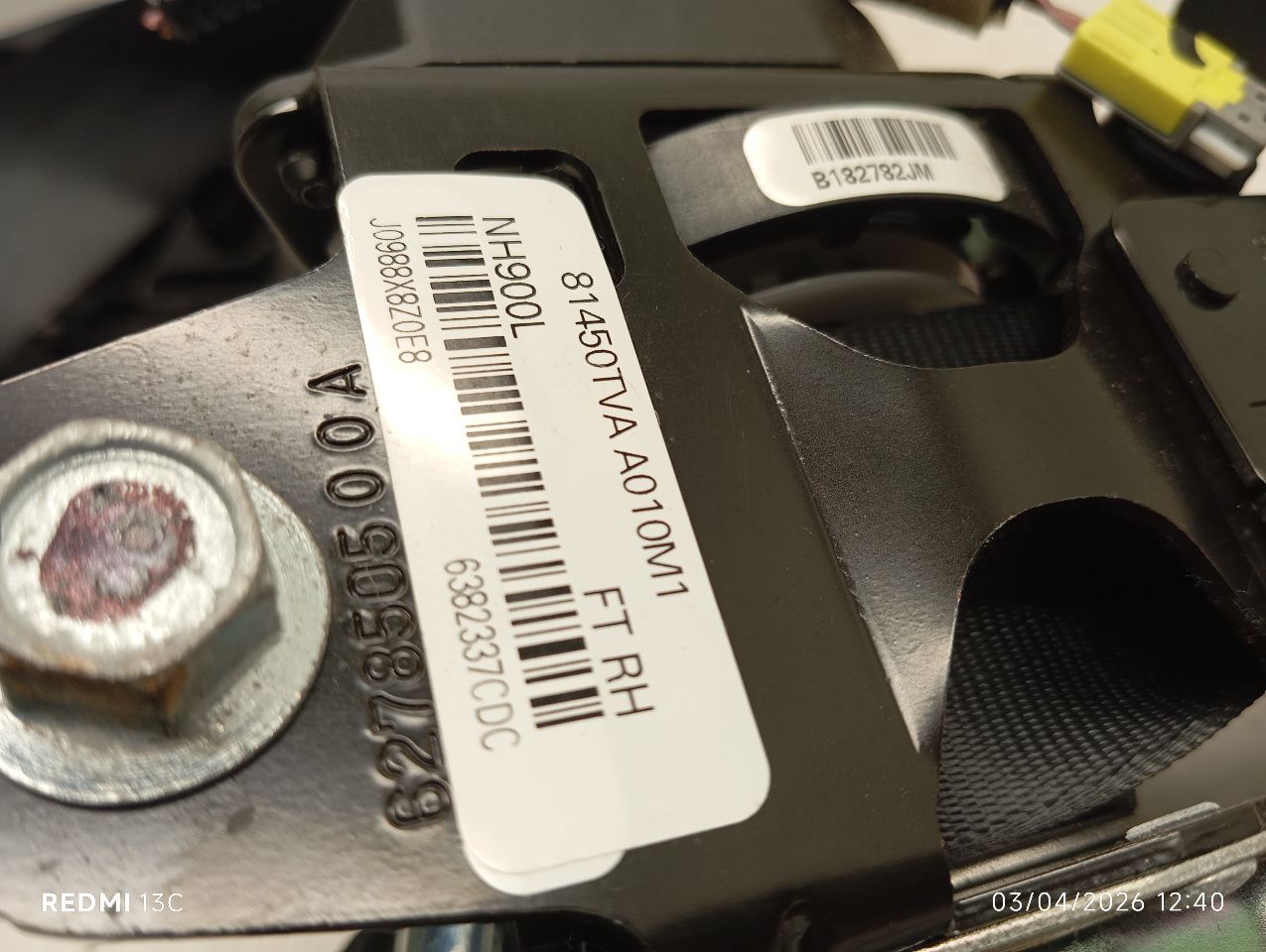 Used 2018 Honda ACCORD retractor - Stock #H19704