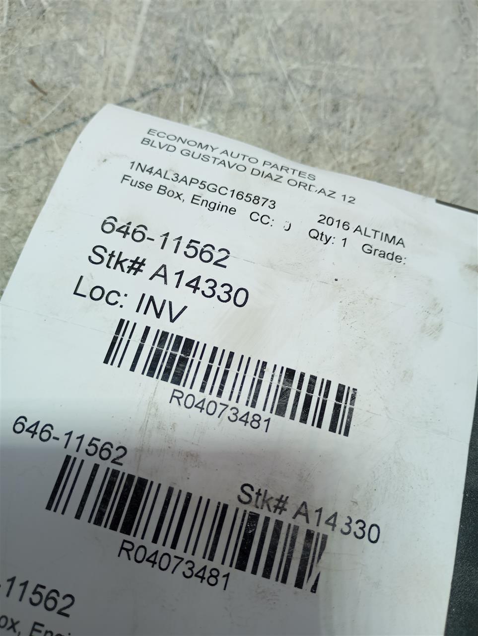 2016 Nissan ALTIMA Fuse Box, Engine