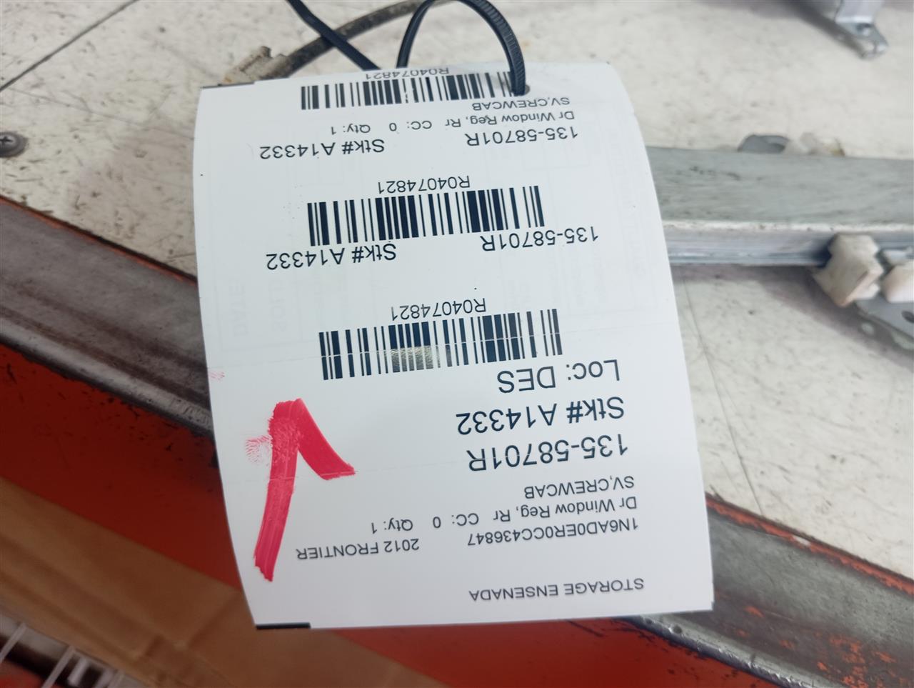 2012 Nissan FRONTIER Dr Window Reg, Rr