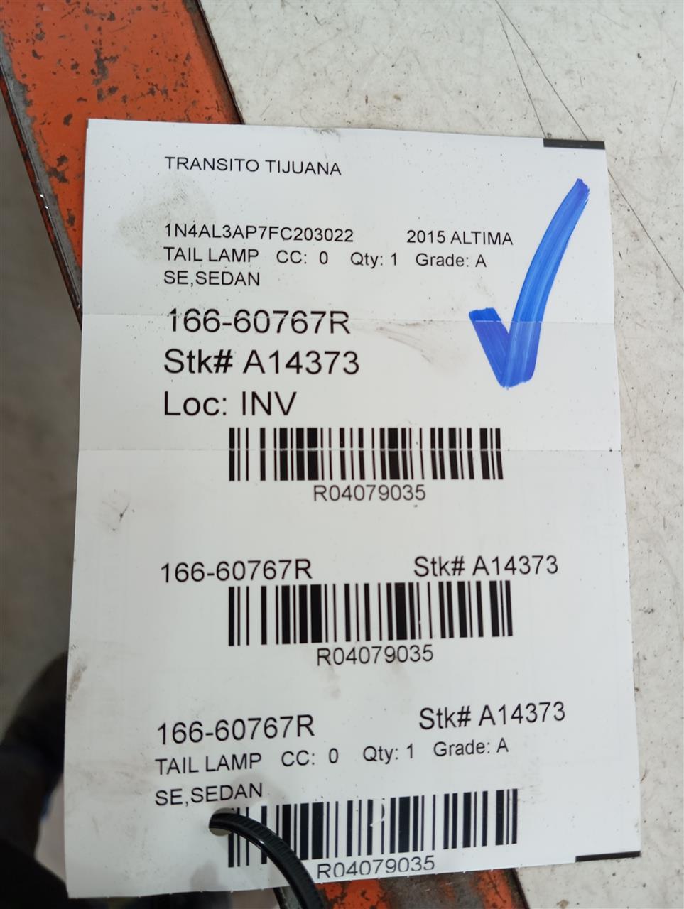 2015 Nissan ALTIMA Tail Lamp