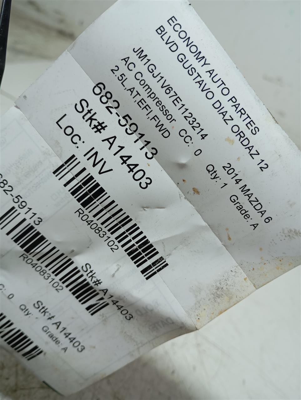 2014 MAZDA 6 Mazda AC Compressor