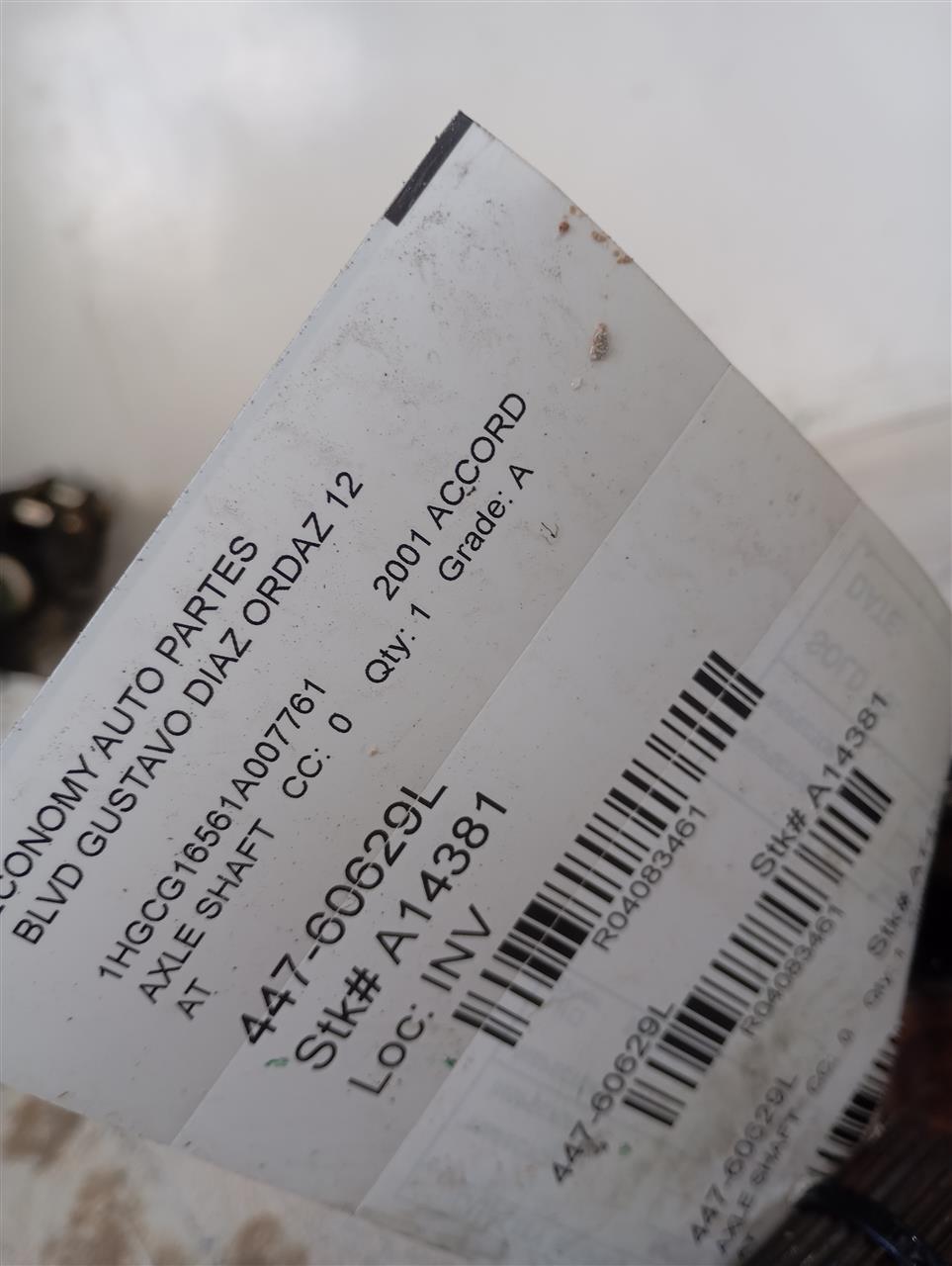 2001 Honda ACCORD Axle Shaft