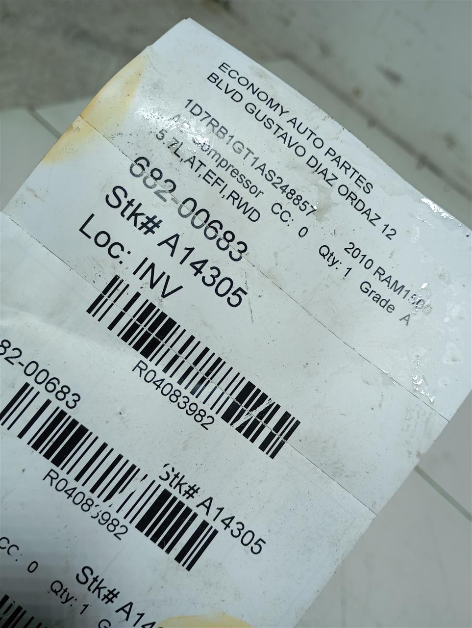 2010 DODGE 1500 PICKUP Chrysler AC Compressor