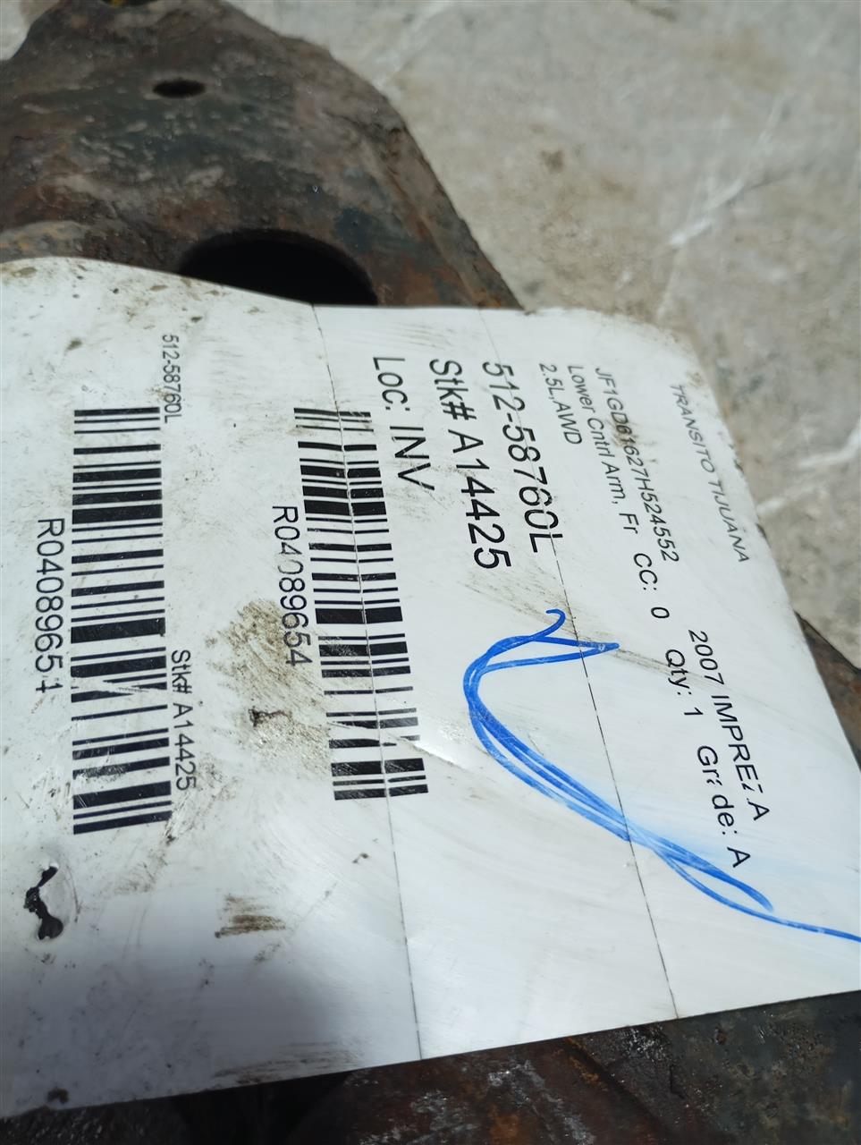 2007 IMPREZA Subaru Lower Cntrl Arm, Fr