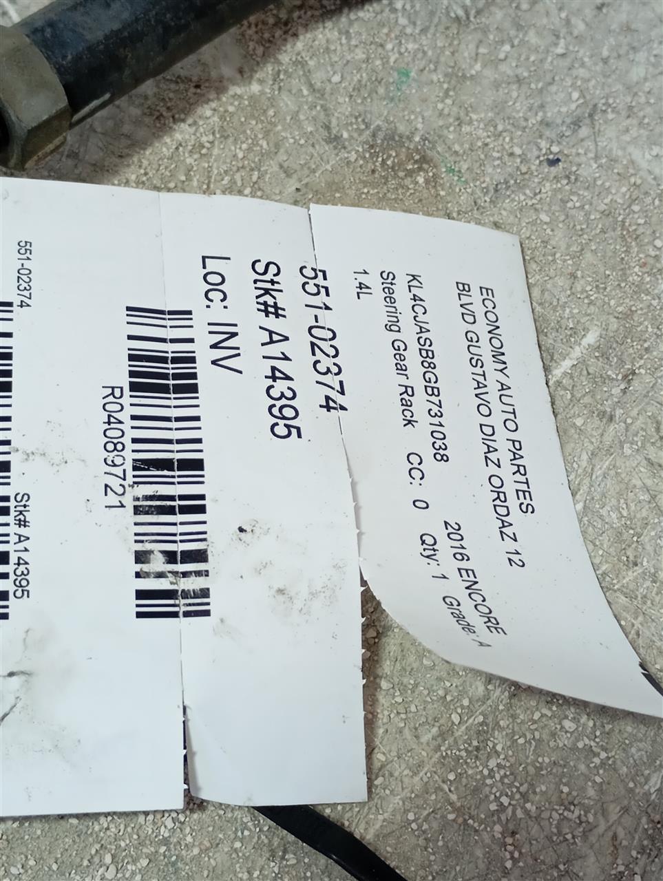 2016 General Motors ENCORE Steering Gear Rack