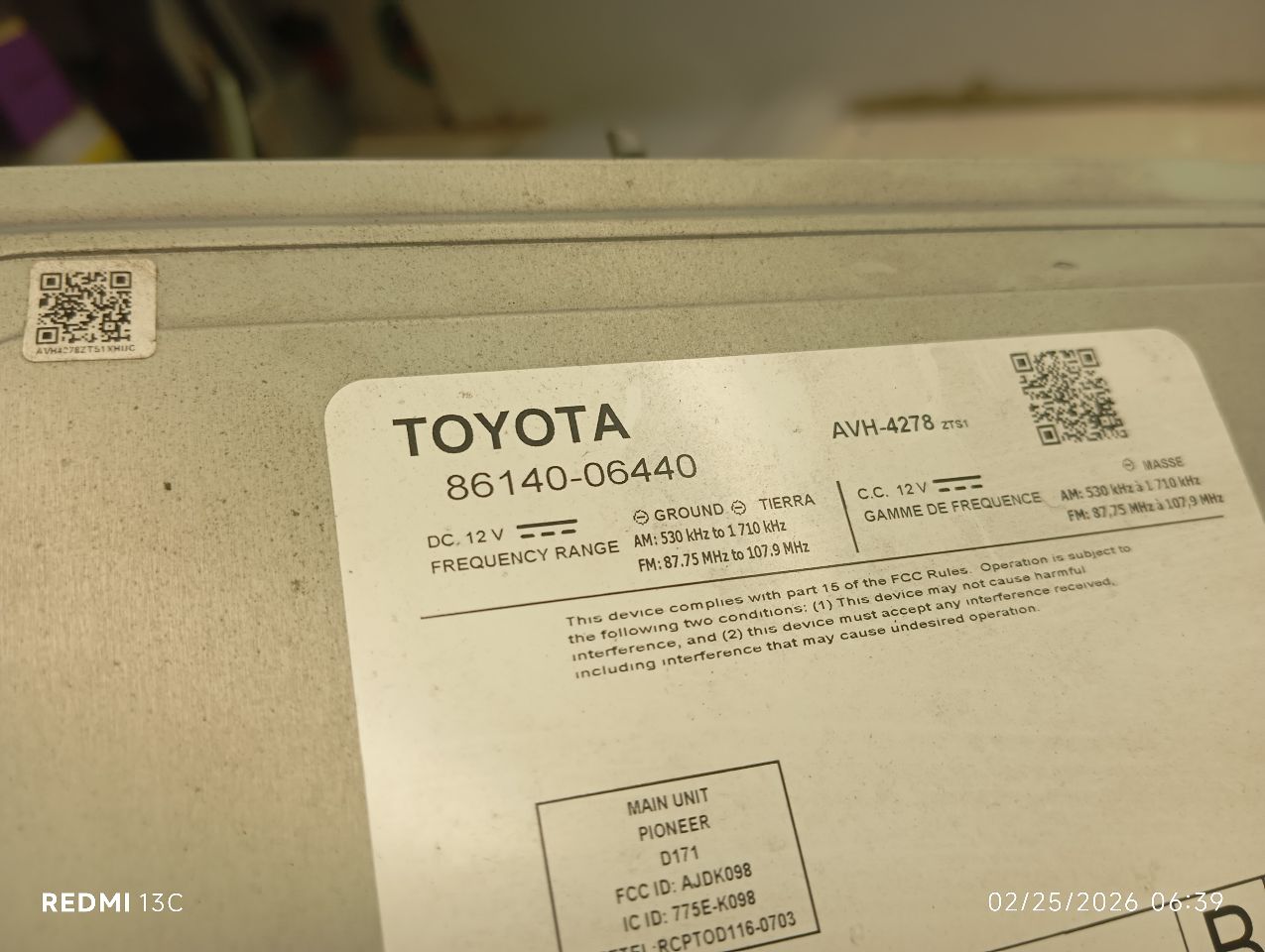Used 2018 Toyota CAMRY ID 86140-06440 - Stock #H19786
