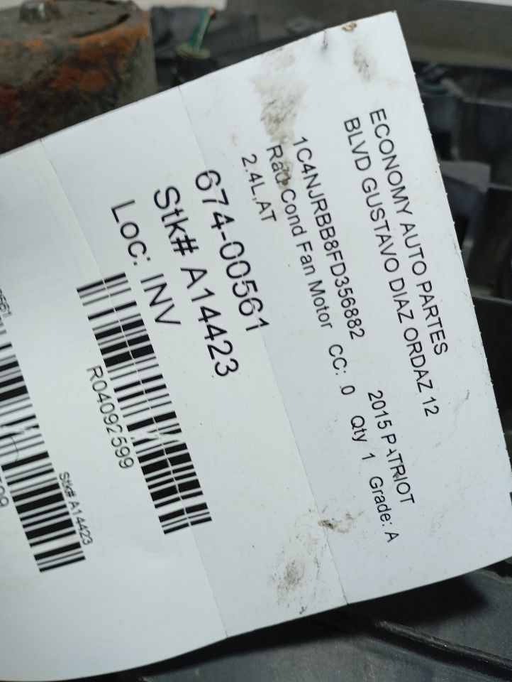 2015 Jeep PATRIOT Rad Cond Fan Motor