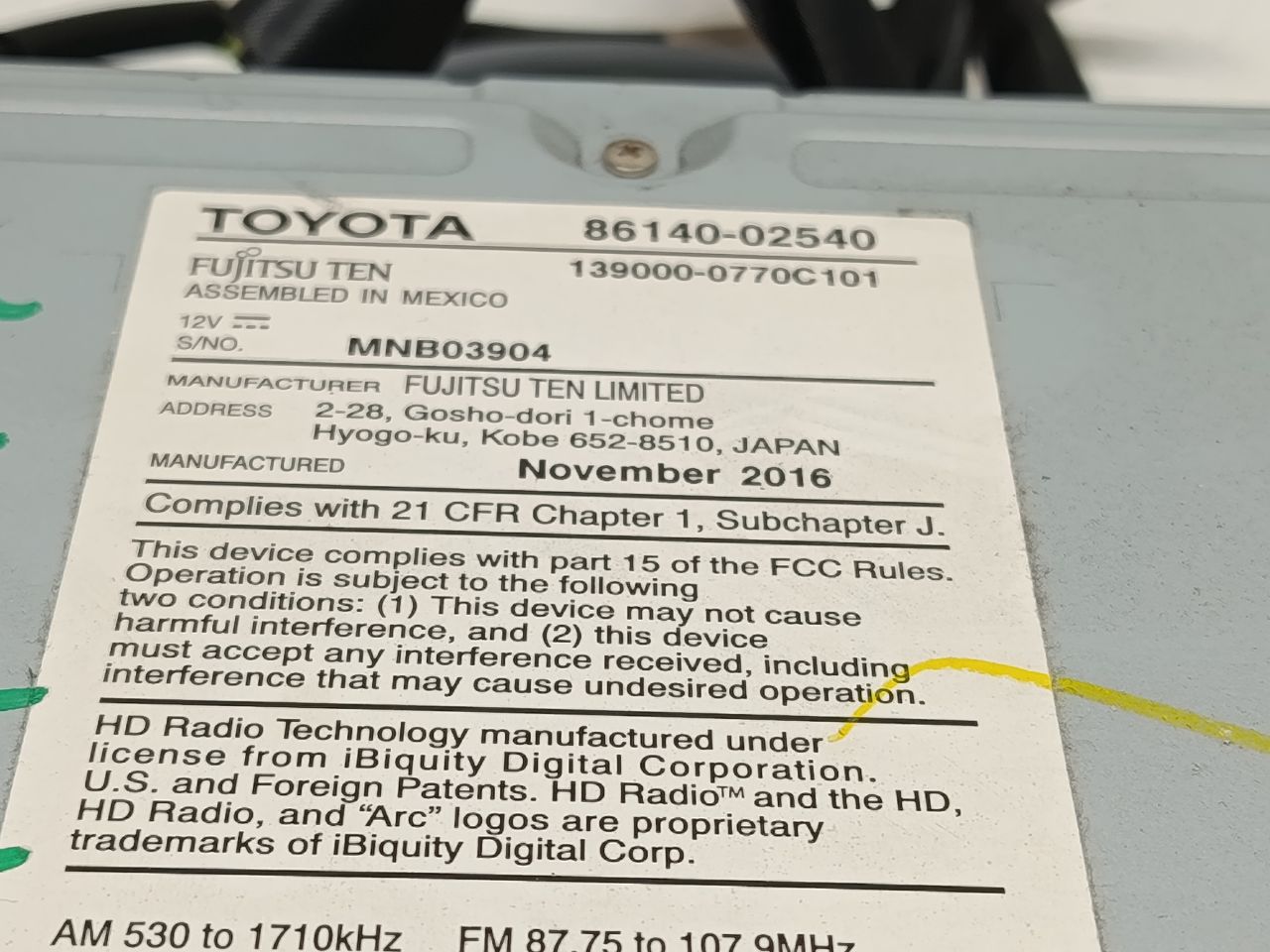 Used 2017 Toyota COROLLA Radio Audio - Stock #H19977