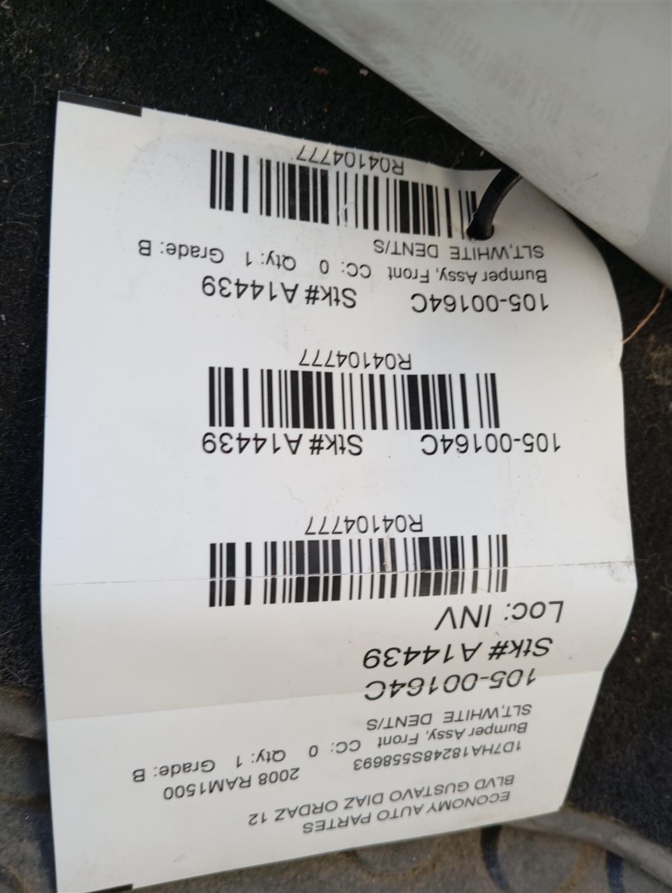2008 DODGE 1500 PICKUP Chrysler Bumper Assy, Front