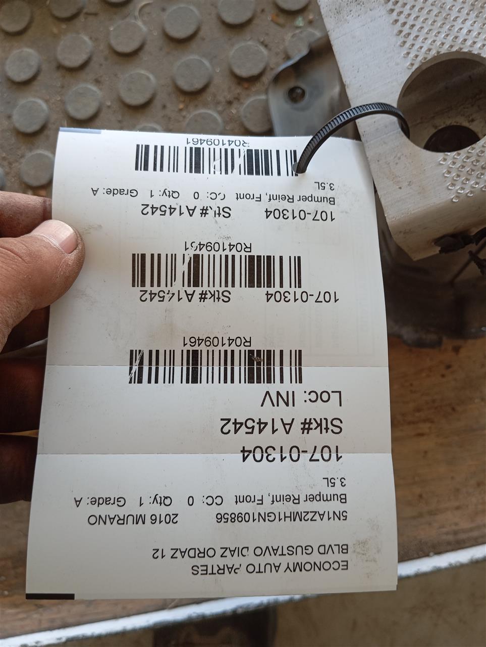 2016 Nissan MURANO Bumper Reinf, Front