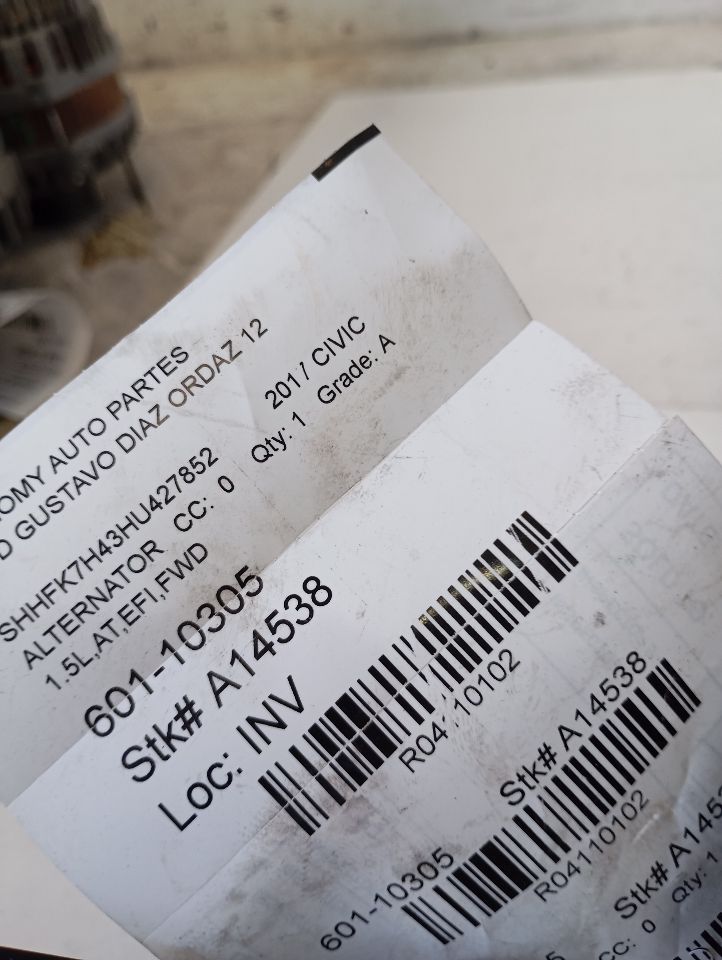 Used 2017 Honda CIVIC Alternator - Stock #A14538