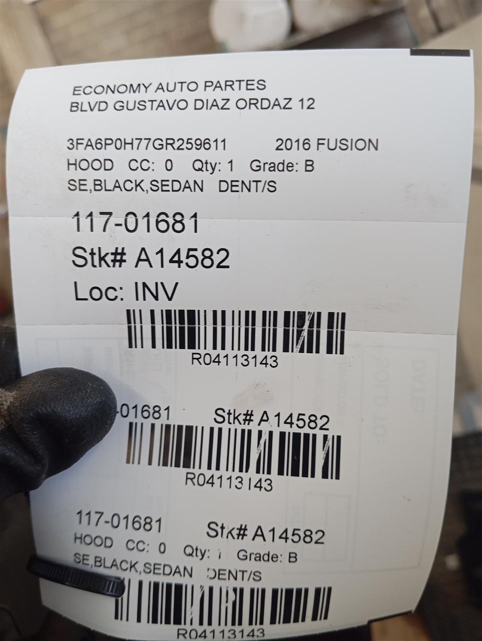 2016 Ford FUSION Hood