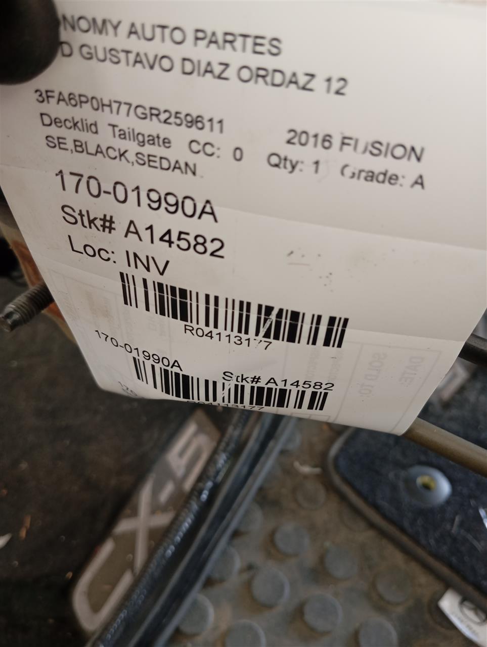 2016 Ford FUSION Decklid  Tailgate