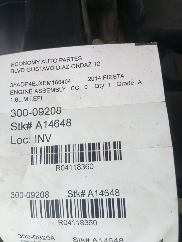 2014 Ford FIESTA Engine Assembly