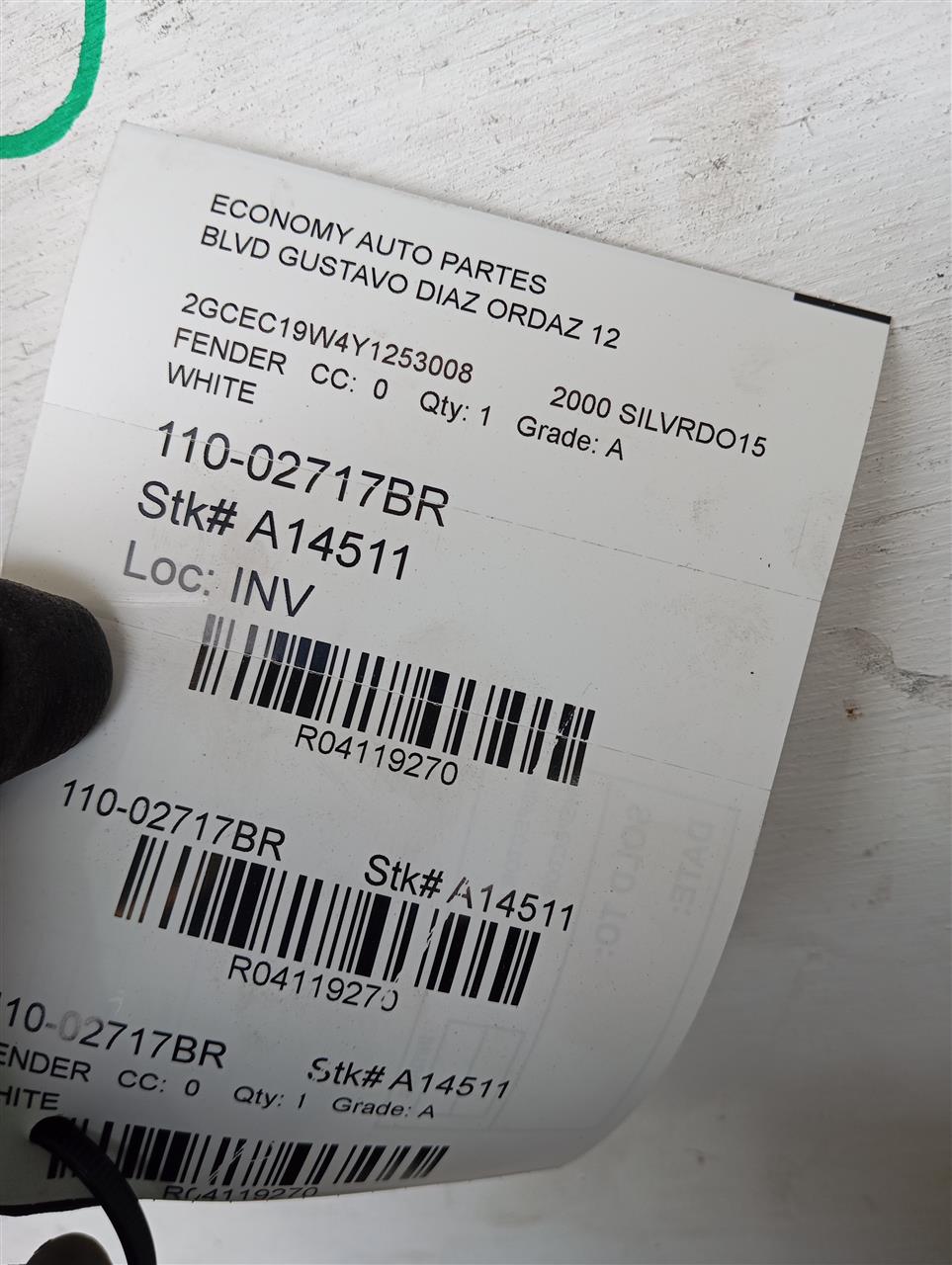 2000 General Motors SILVERADO 1500 PICKUP Fender