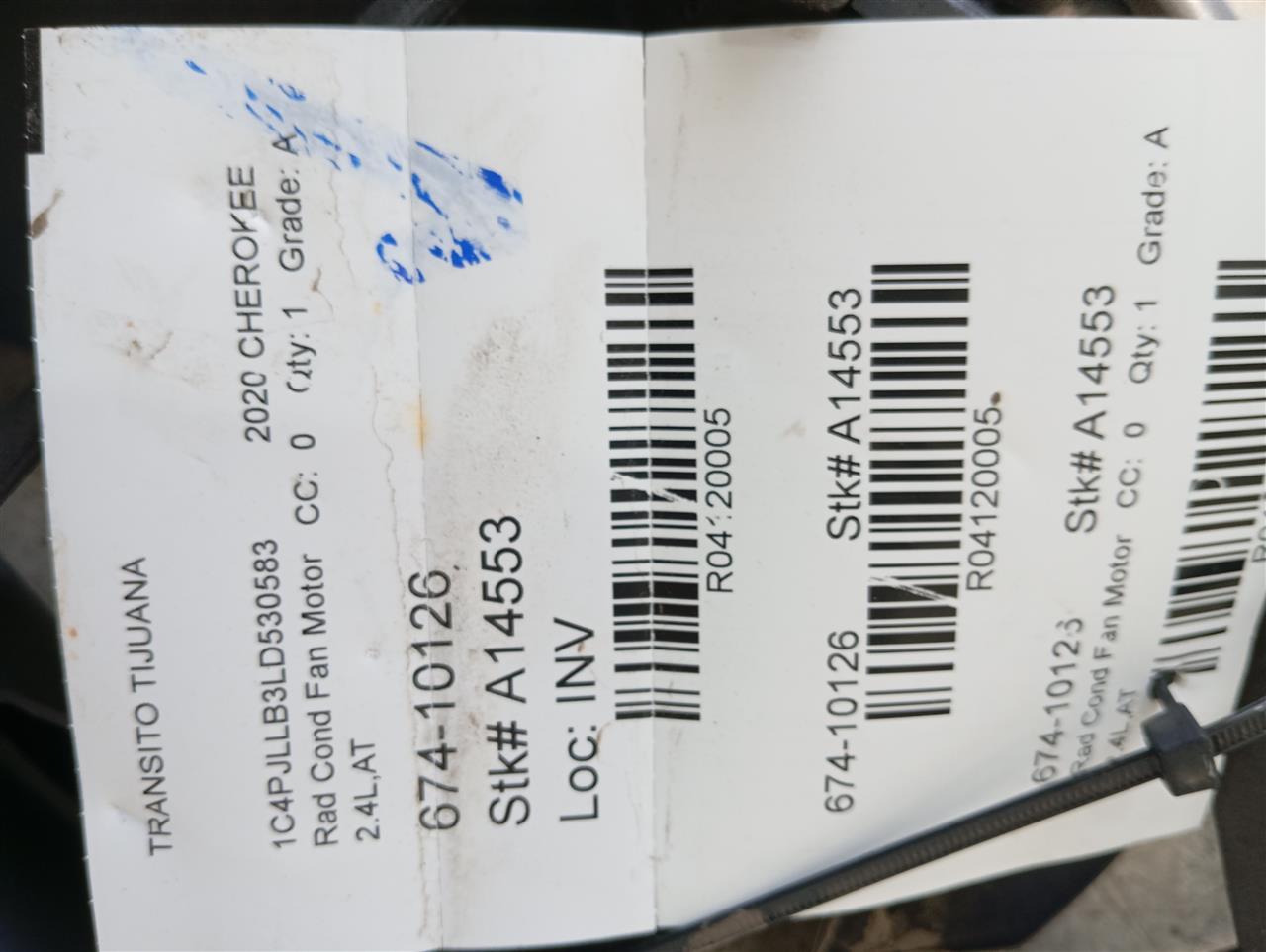 2020 Jeep CHEROKEE Rad Cond Fan Motor