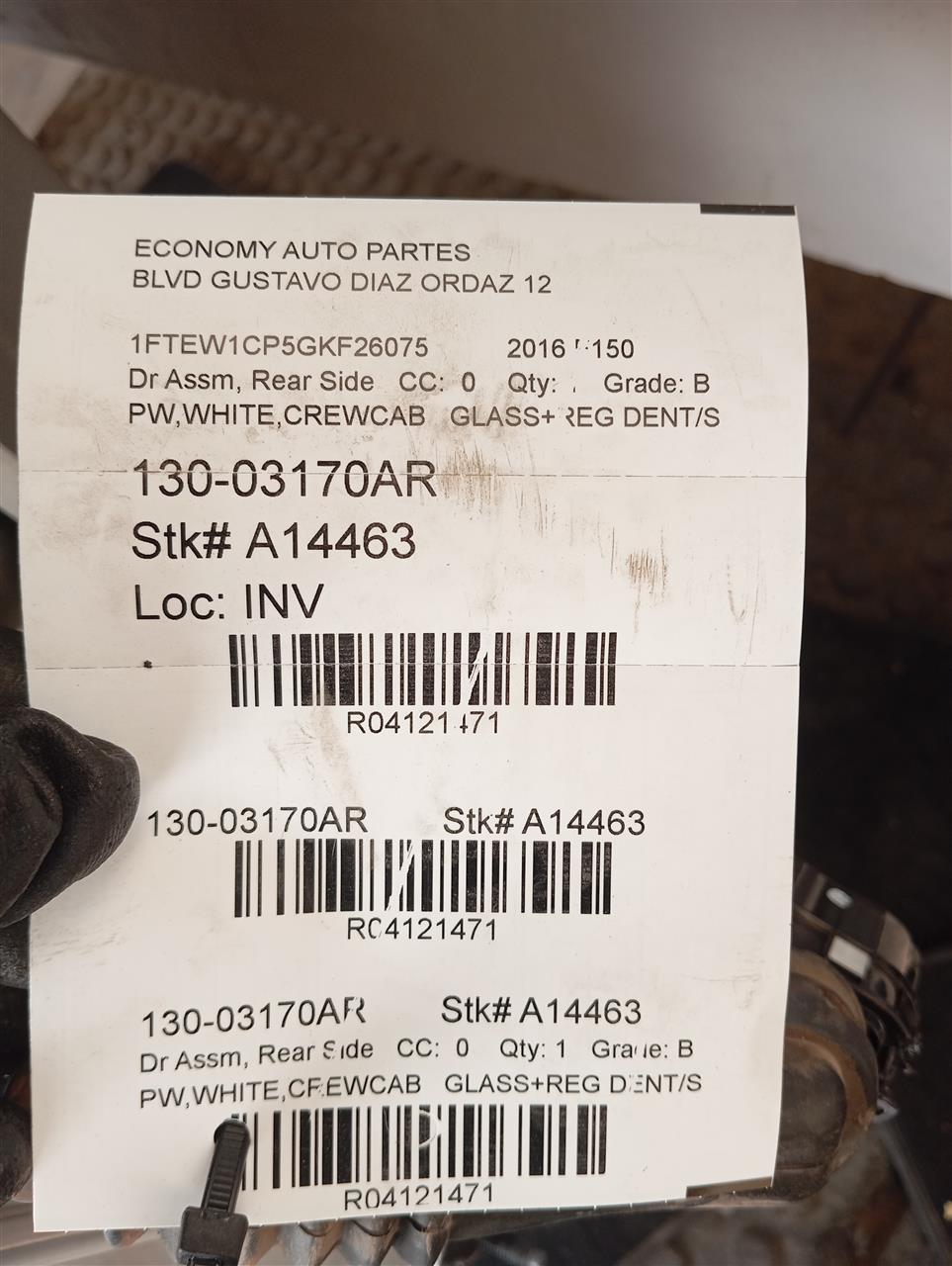 2016 Ford FORD F150 PICKUP Dr Assm, Rear Side