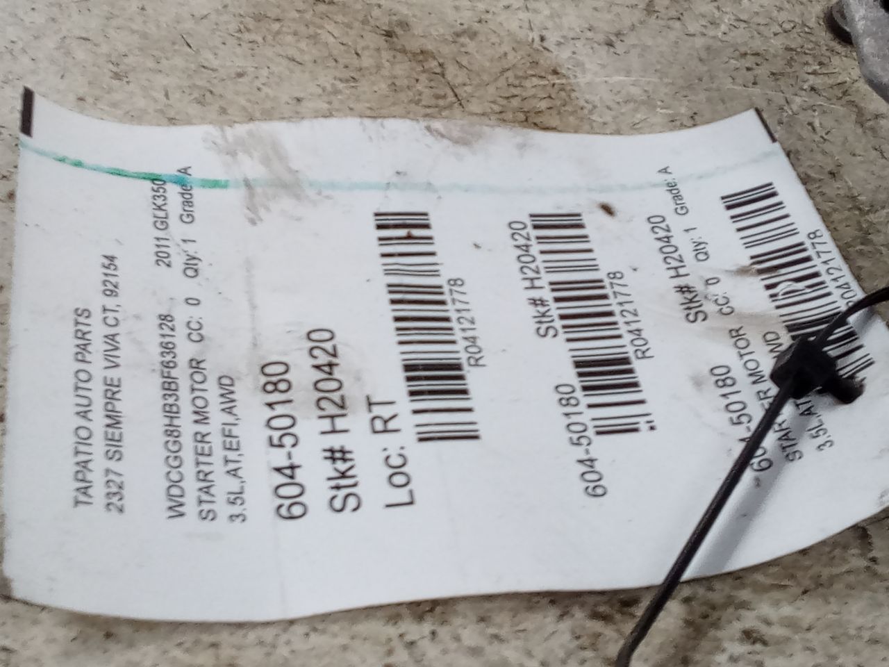Used 2011 Mercedes-Benz MERCEDES GLK-CLASS Starter Motor - Stock #H20420