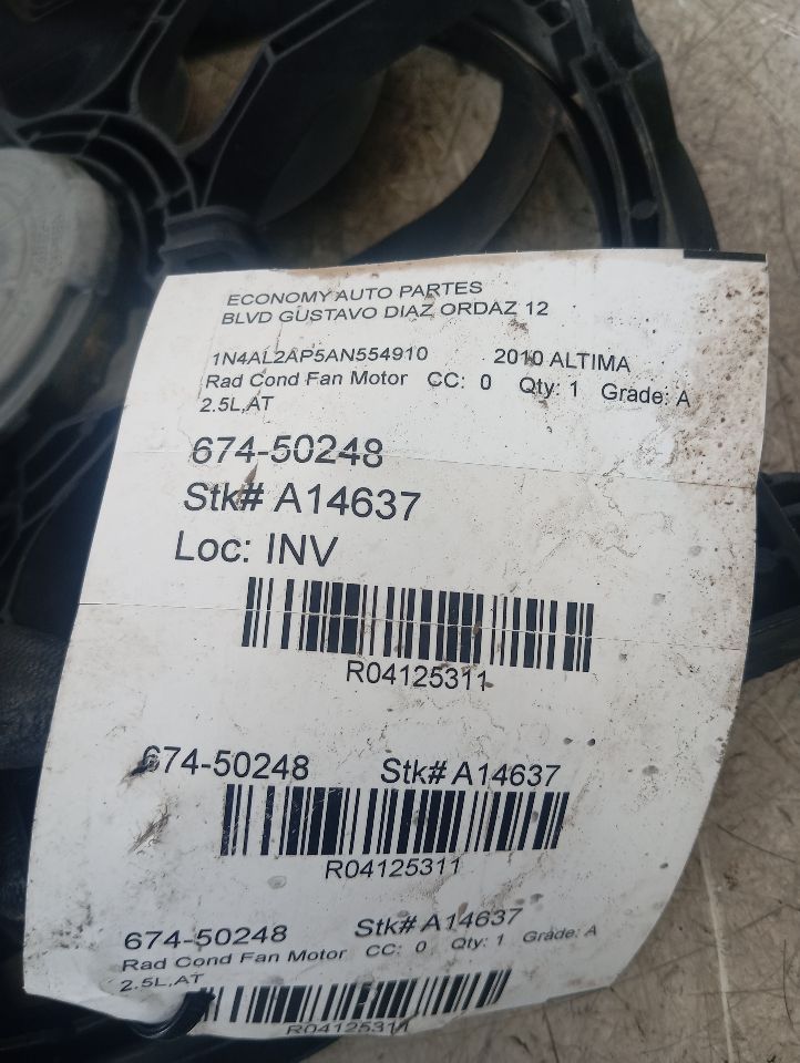 2010 ALTIMA Nissan Rad Cond Fan Motor