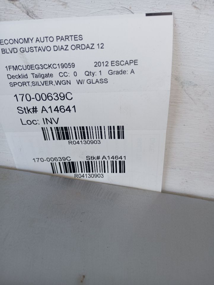 2012 Ford ESCAPE Decklid  Tailgate
