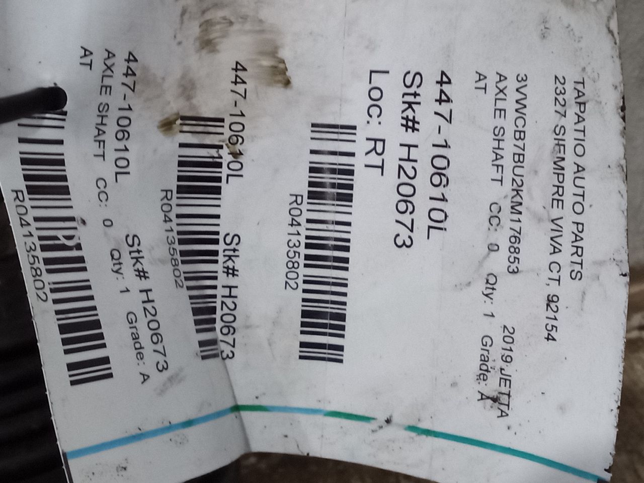 2019 Volkswagen JETTA Axle Shaft