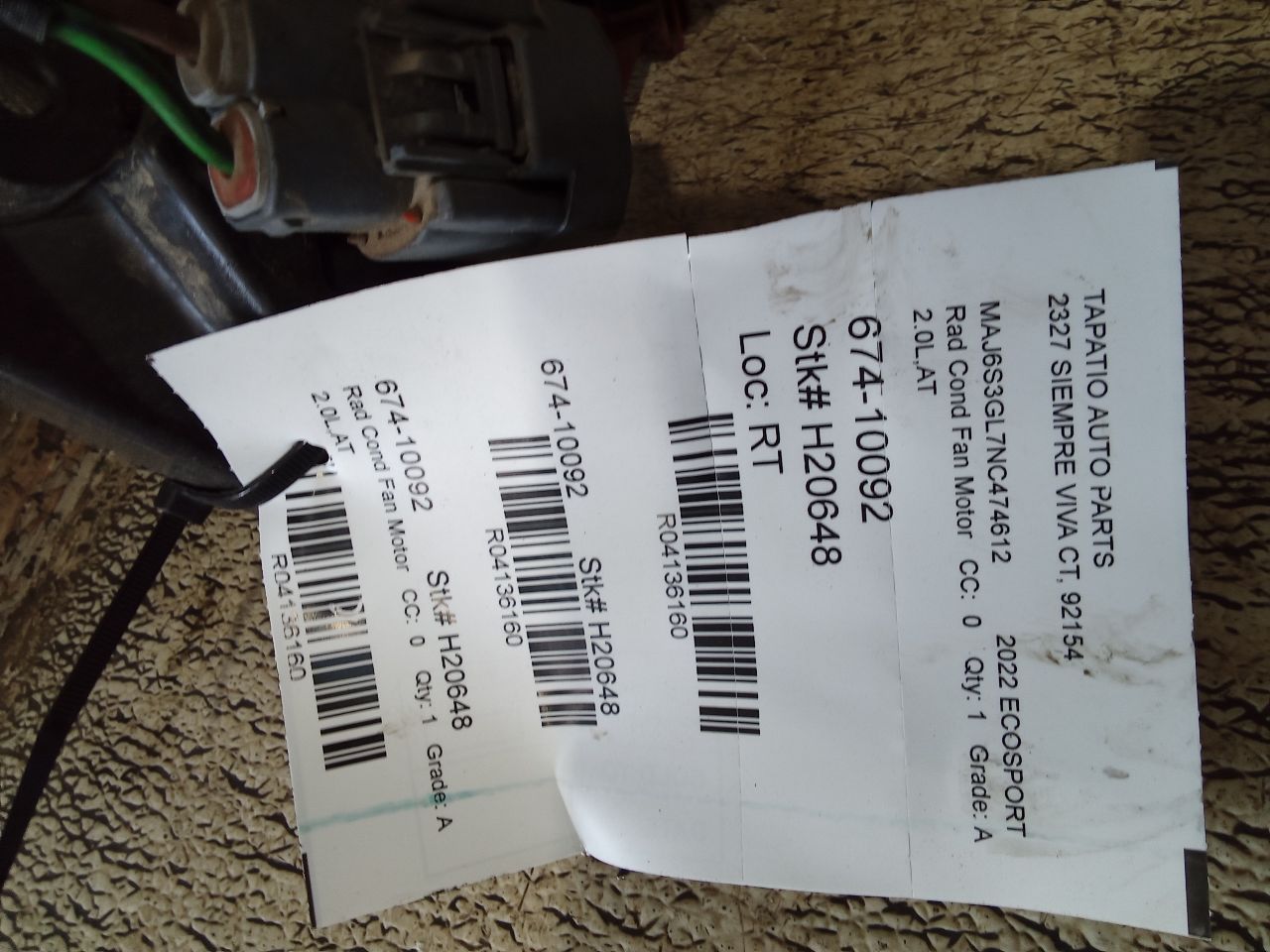 2022 Ford ECOSPORT Rad Cond Fan Motor