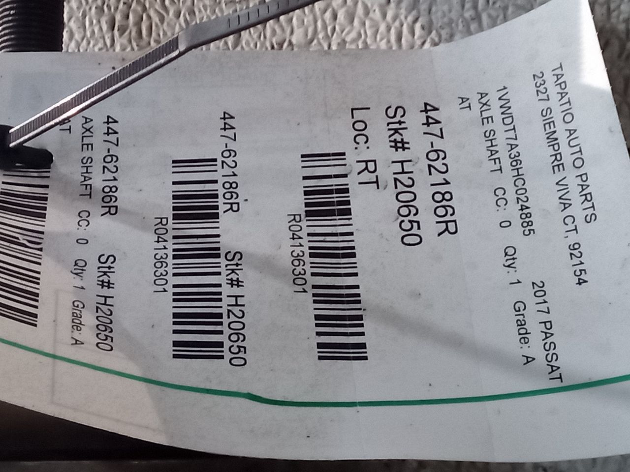 2017 Volkswagen PASSAT Axle Shaft