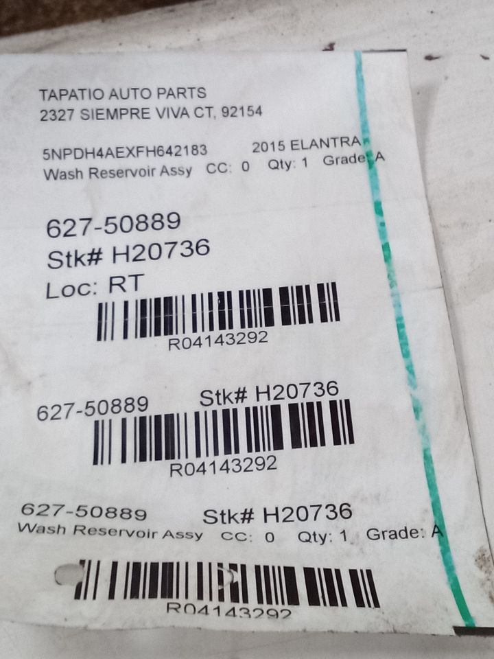 2015 Hyundai ELANTRA Wash Reservoir Assy
