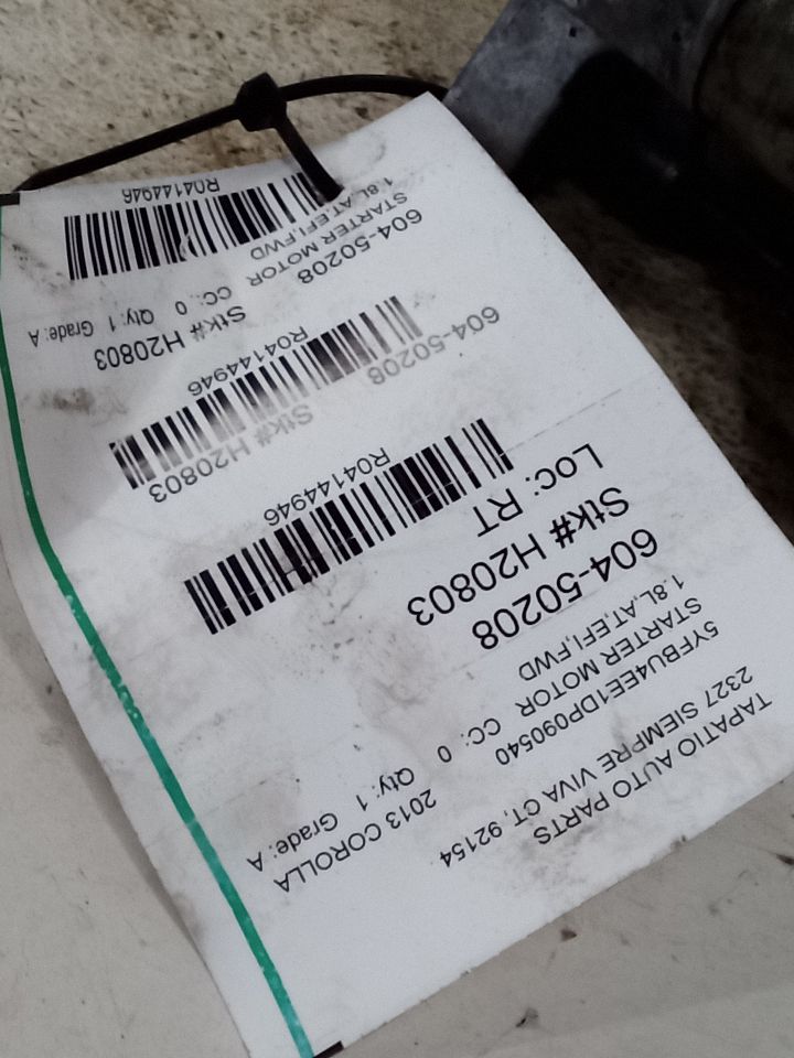 Used 2013 Toyota COROLLA Starter Motor - Stock #H20803