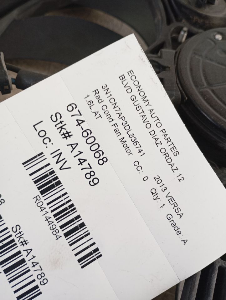 2013 Nissan VERSA Rad Cond Fan Motor
