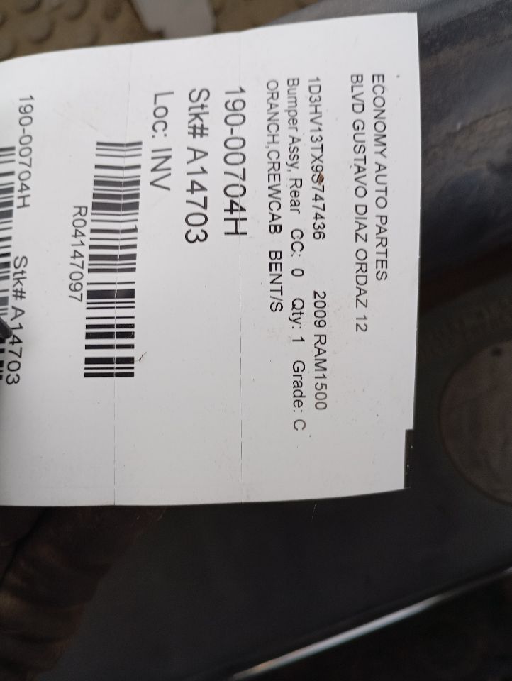 2009 Chrysler DODGE 1500 PICKUP Bumper Assy, Rear