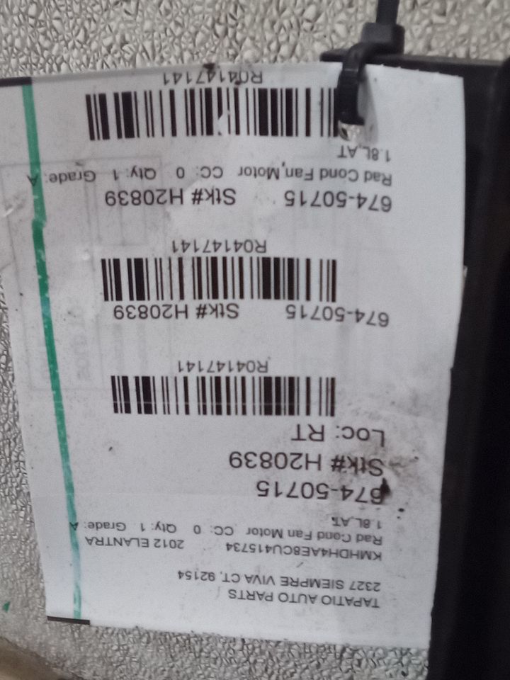 2012 Hyundai ELANTRA Rad Cond Fan Motor
