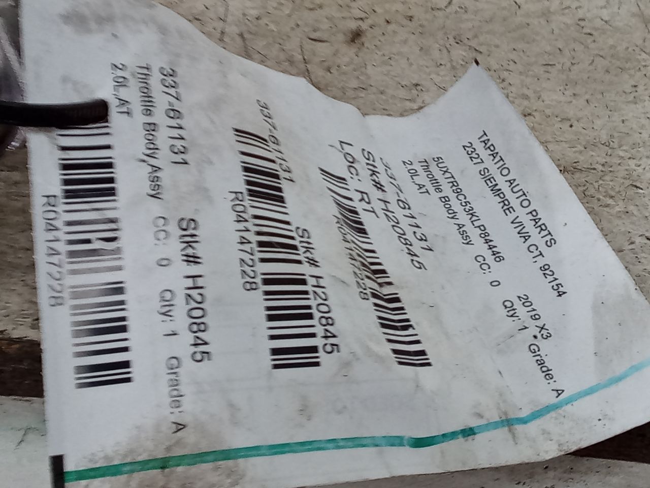 Used 2019 BMW BMW X3 Throttle Body Assy - Stock #H20845