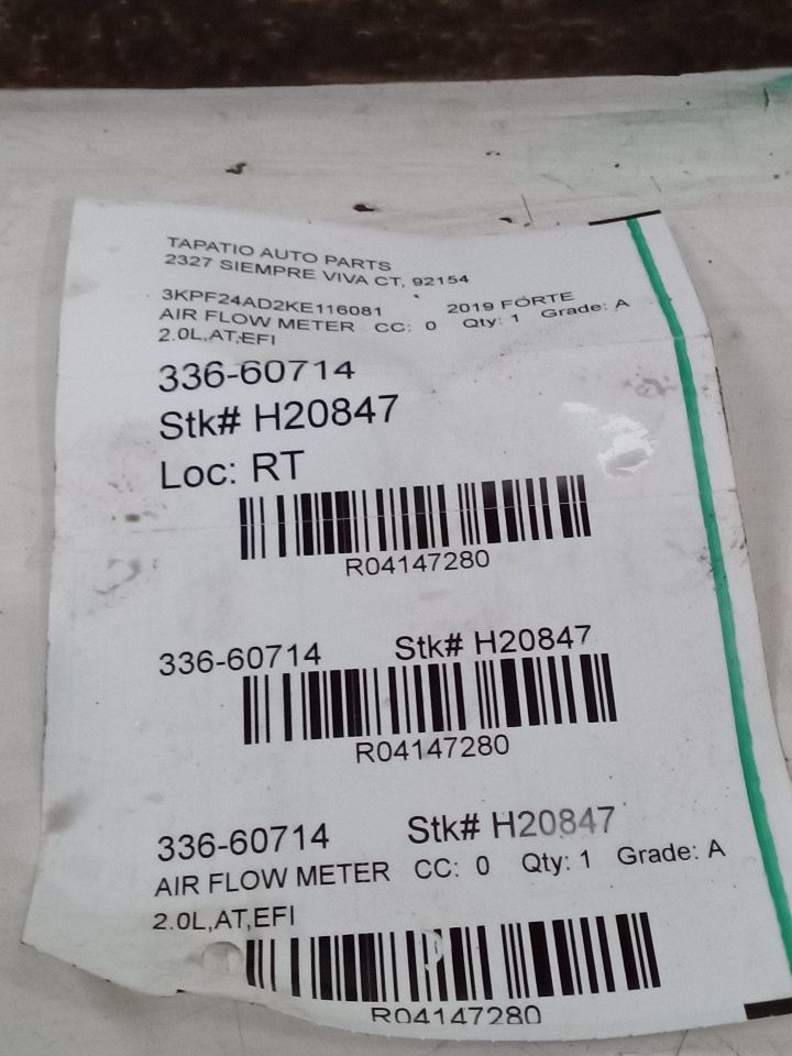 2019 Kia FORTE Air Flow Meter