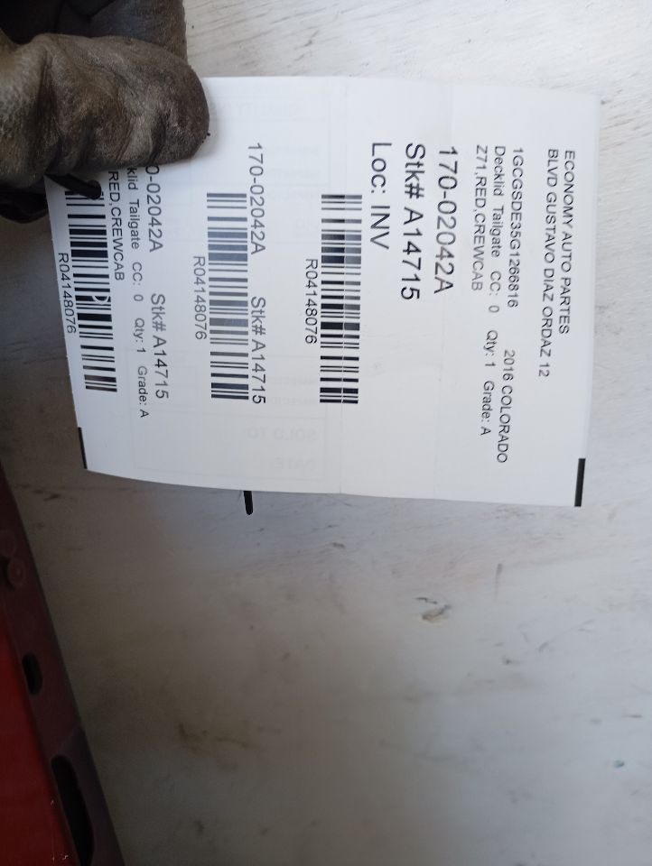 2016 General Motors COLORADO Decklid  Tailgate