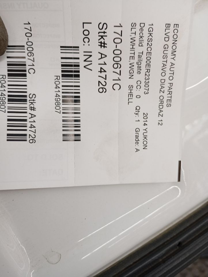 2014 General Motors YUKON Decklid  Tailgate