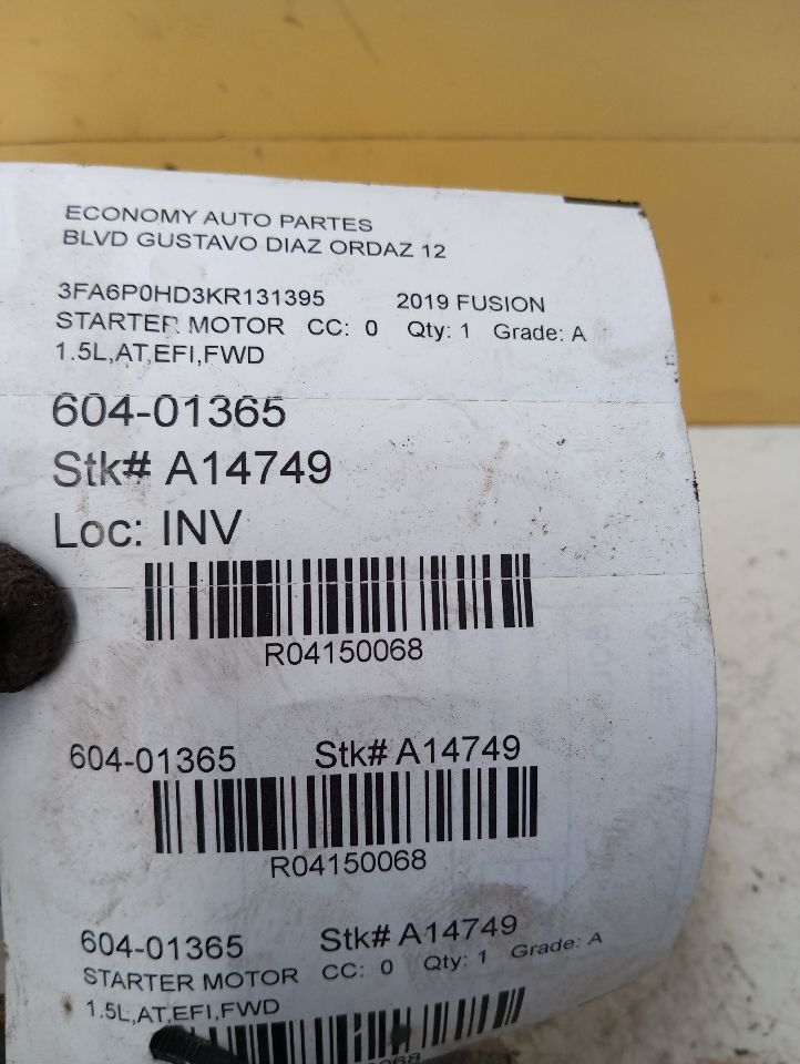 Used 2019 Ford FUSION Starter Motor - Stock #A14749