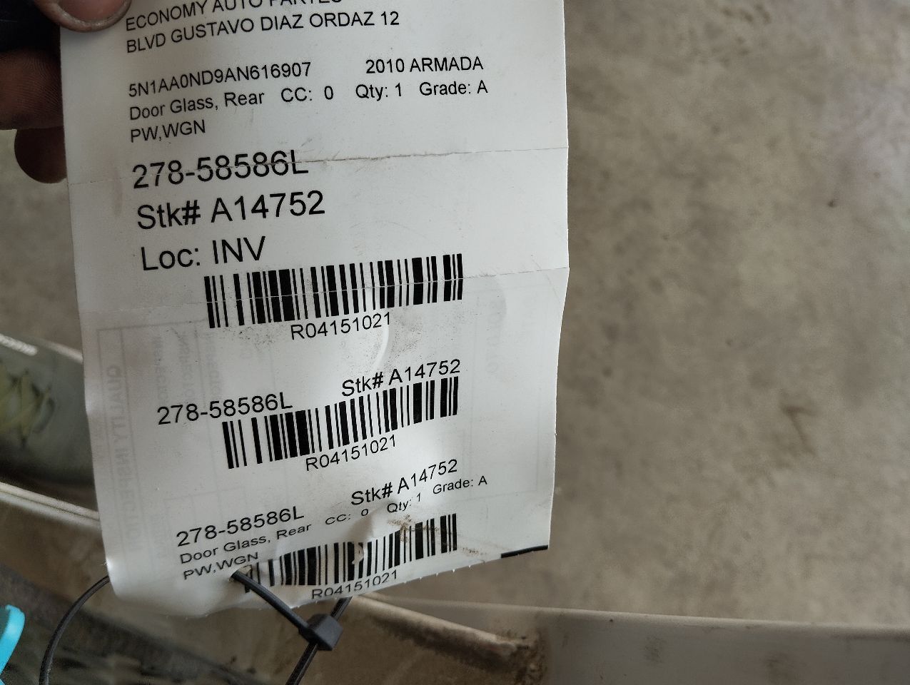2010 Nissan ARMADA Door Glass, Rear