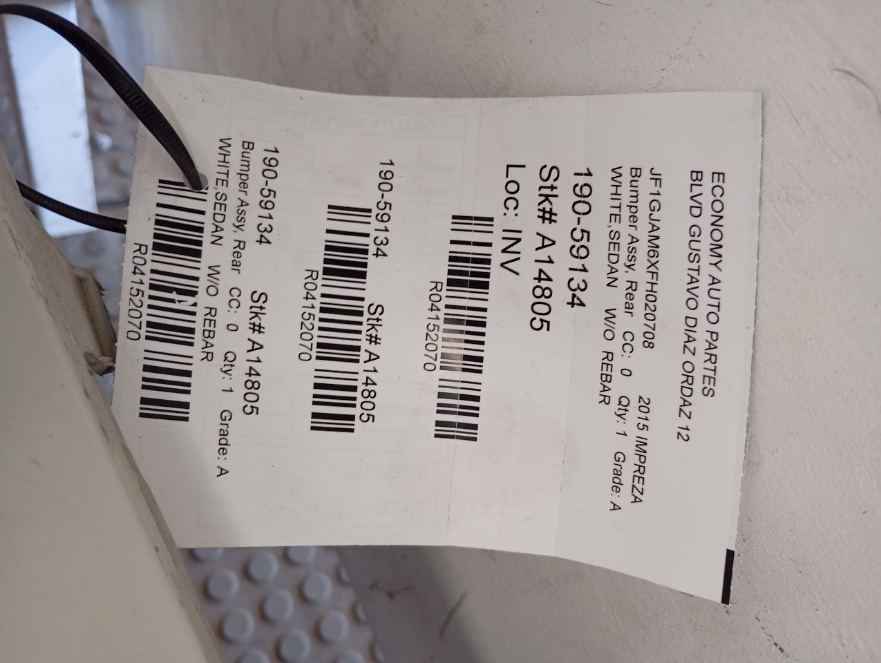 2015 Subaru IMPREZA Bumper Assy, Rear