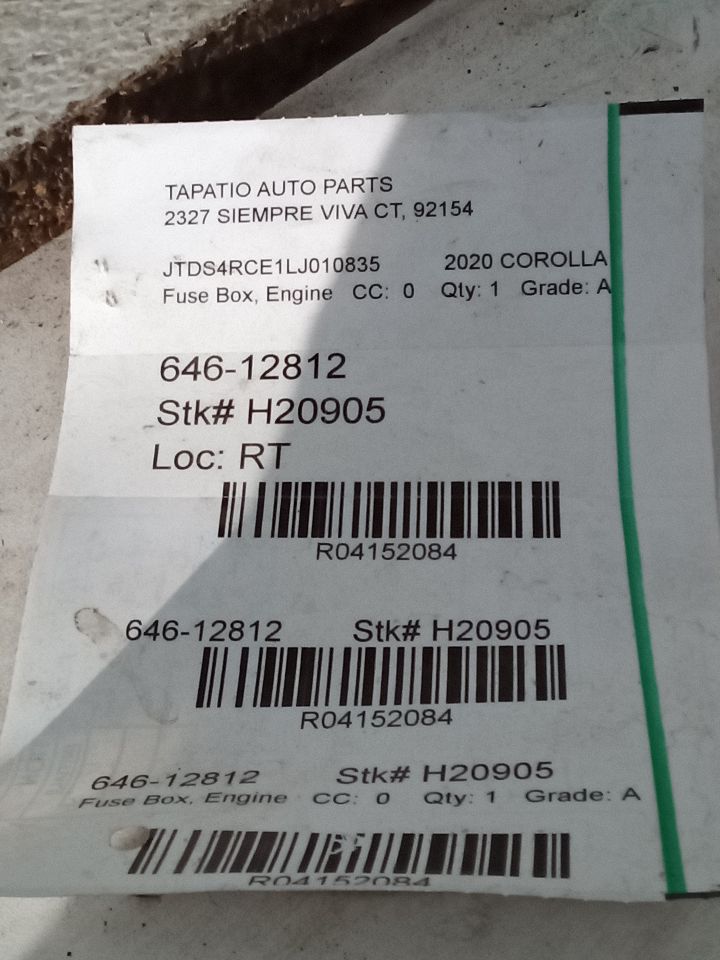 2020 Toyota COROLLA Fuse Box, Engine