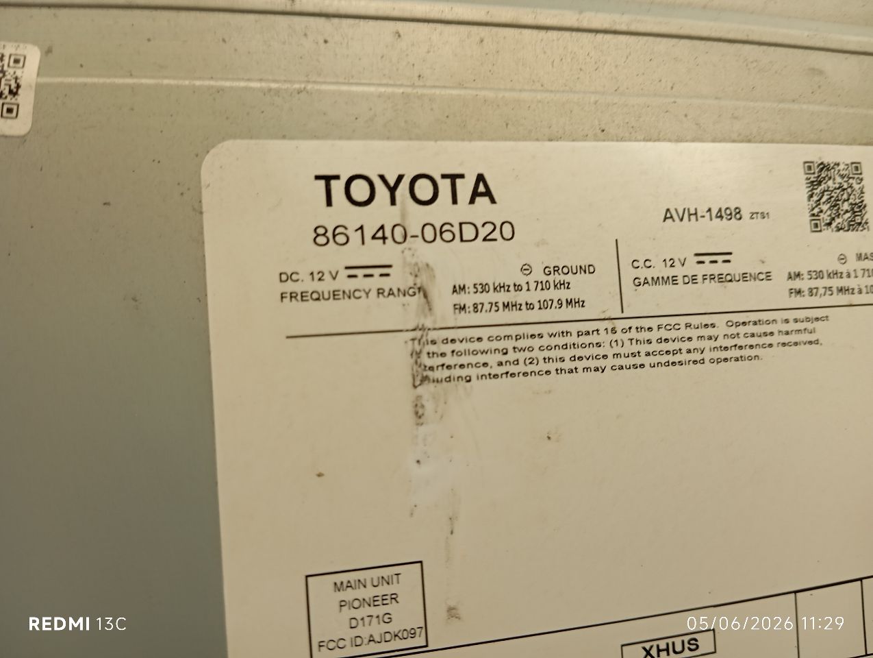 Used 2020 Toyota CAMRY ID 86140-06D90 - Stock #H20696