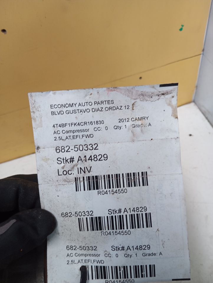 Used 2012 Toyota CAMRY AC Compressor - Stock #A14829