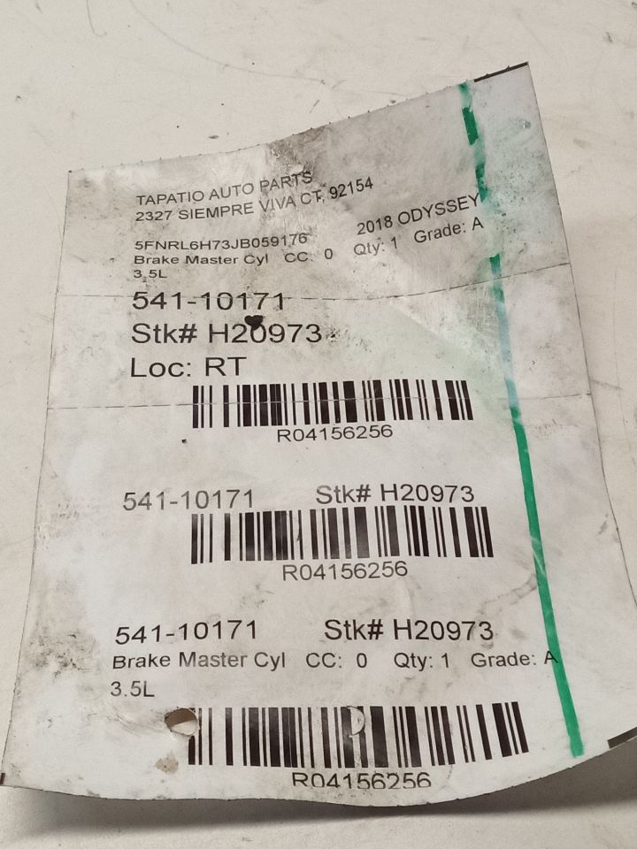 2018 Honda ODYSSEY Brake Master Cyl