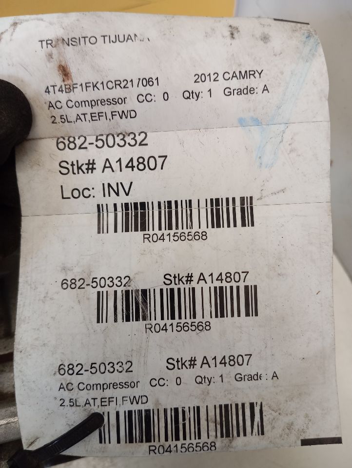 Used 2012 Toyota CAMRY (2.5L, 4 cylinder, 2ARFE engine) - Stock #A14807