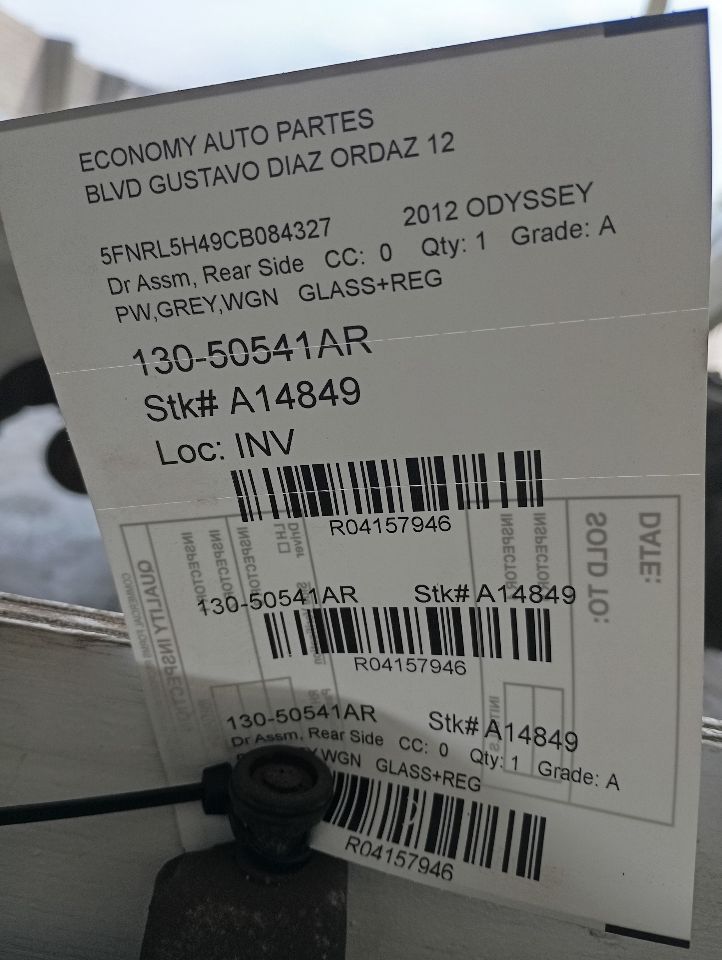 2012 Honda ODYSSEY Dr Assm, Rear Side